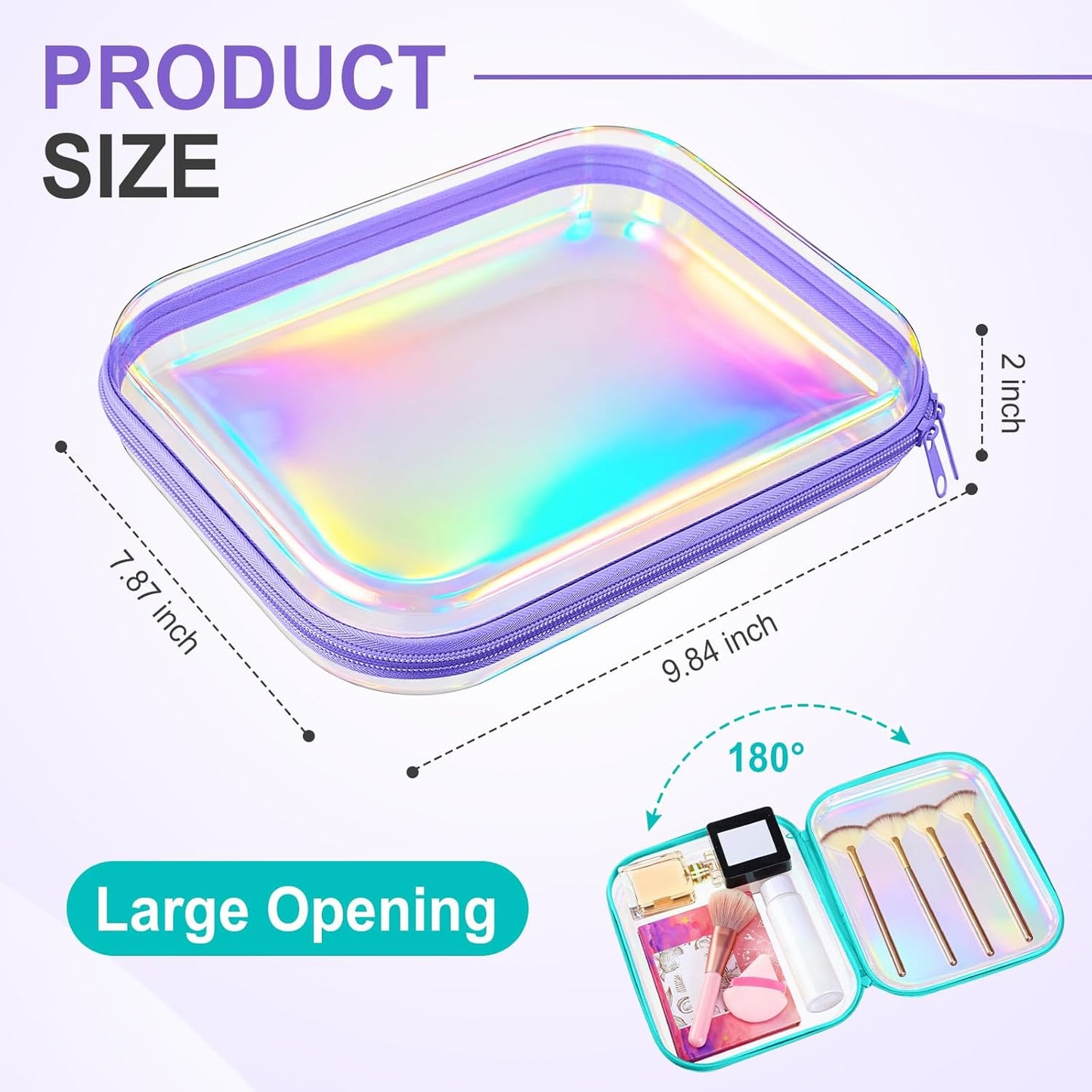 Hoolerry 3 Pcs Clear Hard Zipper Case Plastic Pouch Transparent Hard Case Clear Makeup Bag Portable Travel Organizer Bin for Cosmetics, Building Blocks, Puzzles(Laser,M)-FemmiqueWomen