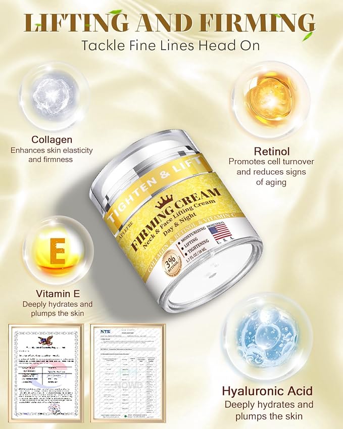 3% Retinol Cream Face Moisturizer, Anti Aging Neck Firming Cream with Collagen, Day & Night Face Cream with Hyaluronic Acid, Lifting & Tightening Wrinkle for Women & Men (1.51 Fl Oz (Pack of 1))-FemmiqueWomen