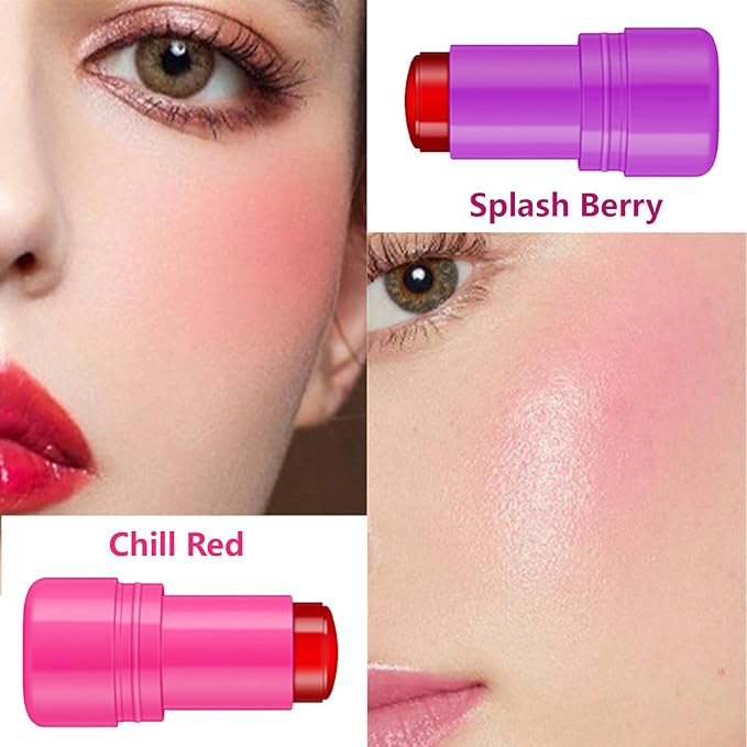 2 Pcs Milk Jelly Blush,Jelly Tint Blush Stick Sheer Lip & Cheek Stain Milk Cooling Water Jelly Tint Long Lasting Face Blushes, Lip Gloss Cheek Solid Moisturizer Stick (03#+04#)-FemmiqueWomen