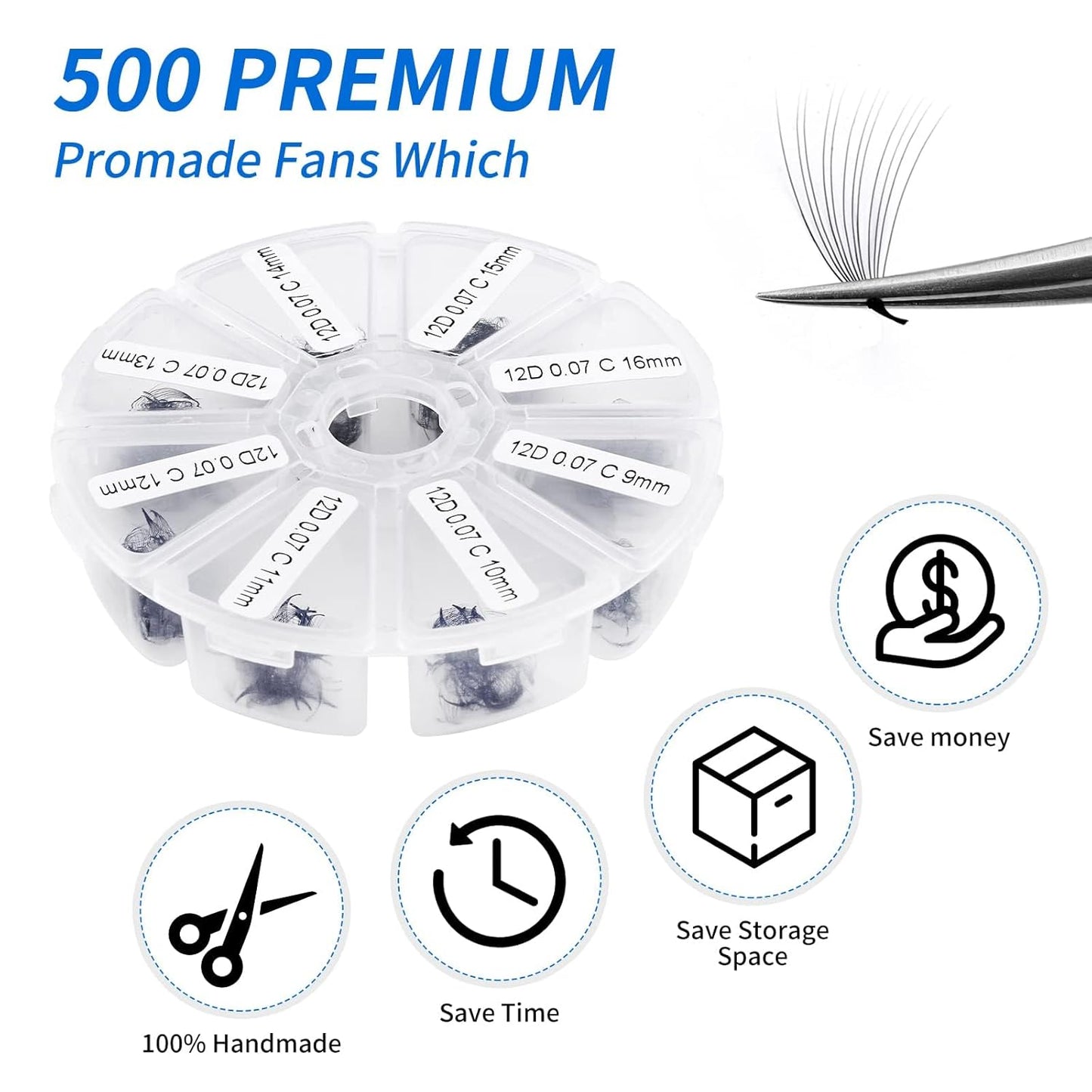 Pre-made Fans Eyelash Extension 500+6D Loose Volume Fans C Curl Premade Volume Fans 9-16mm-FemmiqueWomen