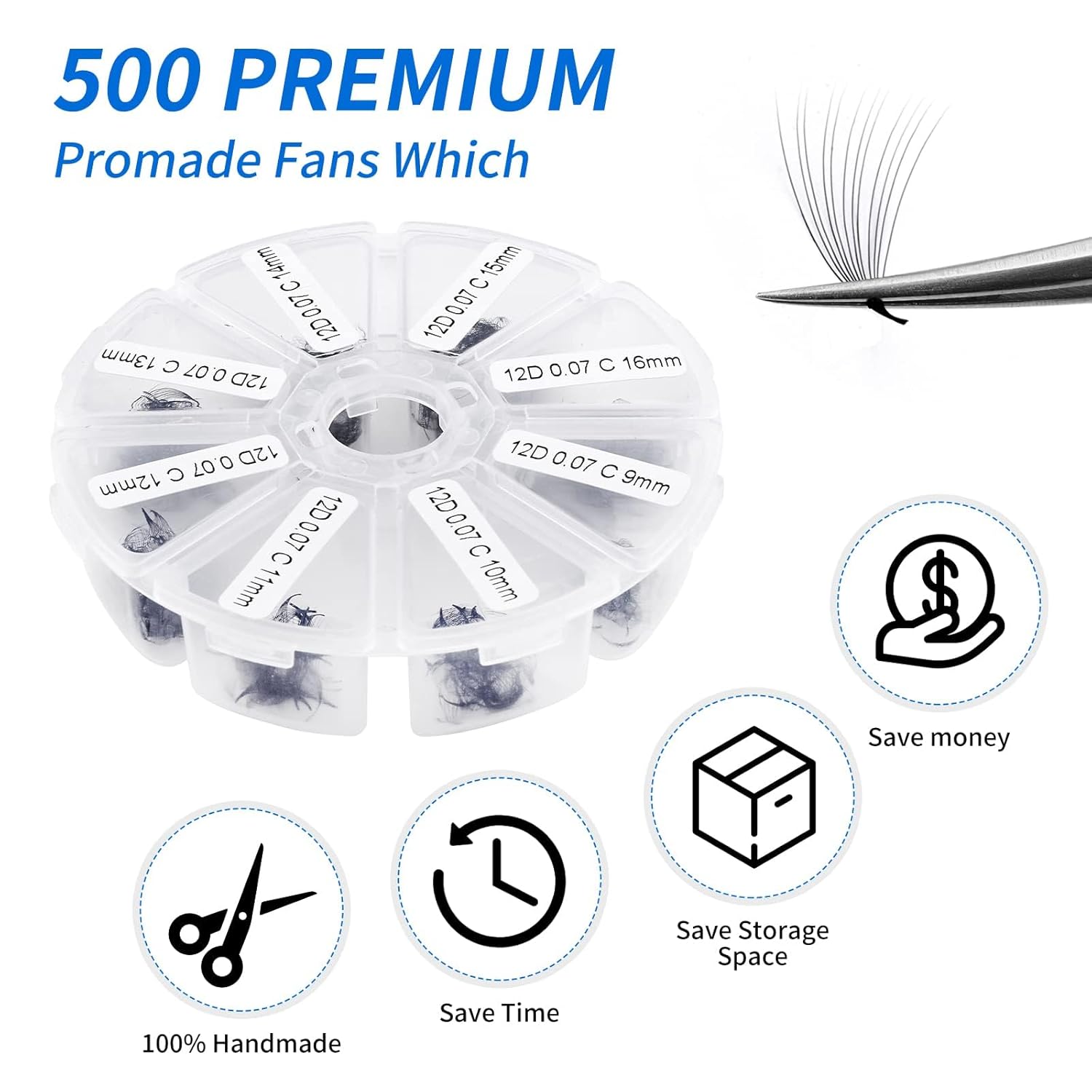 Pre-made Fans Eyelash Extension 500+6D Loose Volume Fans C Curl Premade Volume Fans 9-16mm-FemmiqueWomen