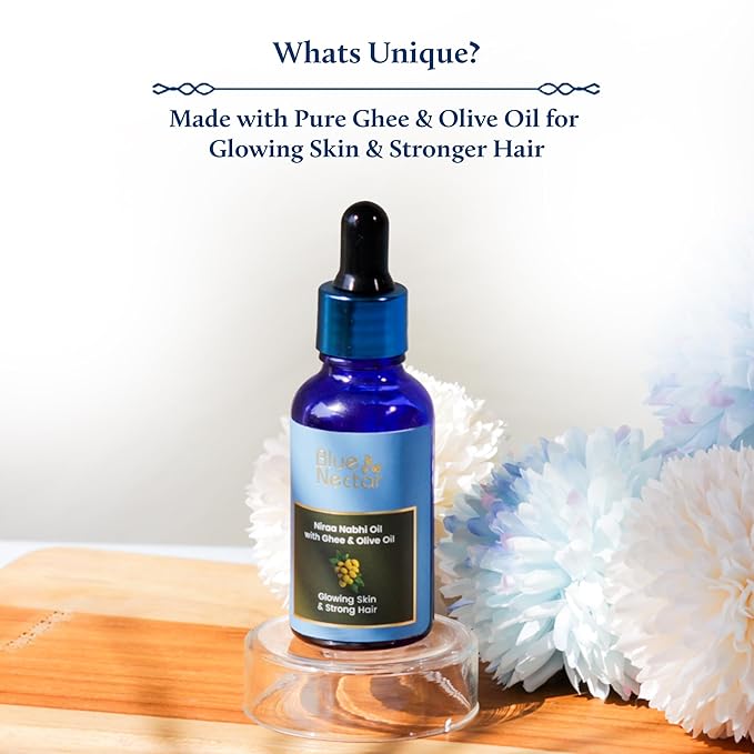 Blue Nectar Ayurveda Navel Oil with Ghee & Olive for Belly Oiling | Natural Belly Button (Nabhi) Oil for Radiant Skin & Deep Hydration (22 Herbs, 0.33Fl Oz)-FemmiqueWomen