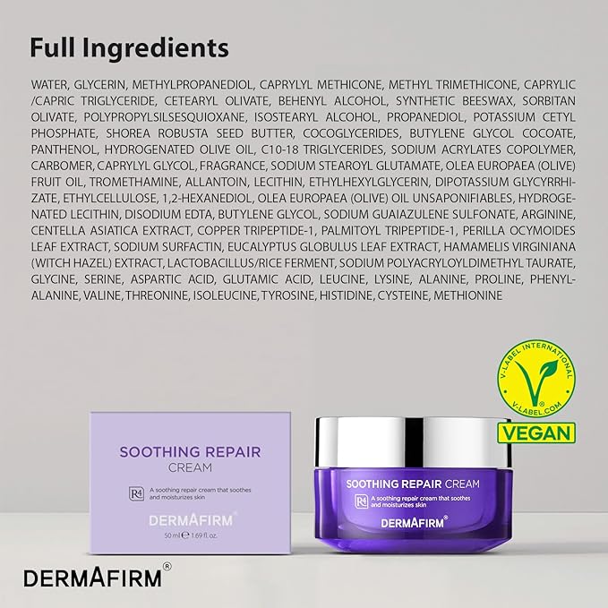 Dermafirm Soothing Repair Hydrating Face Cream R4 | Daily Face Moisturizer Facial Lotion with Eucalyptus, Peptide and Collagen | Gentle for All Skin Types No Animal Trials No Paraben 1.69 fl oz-FemmiqueWomen