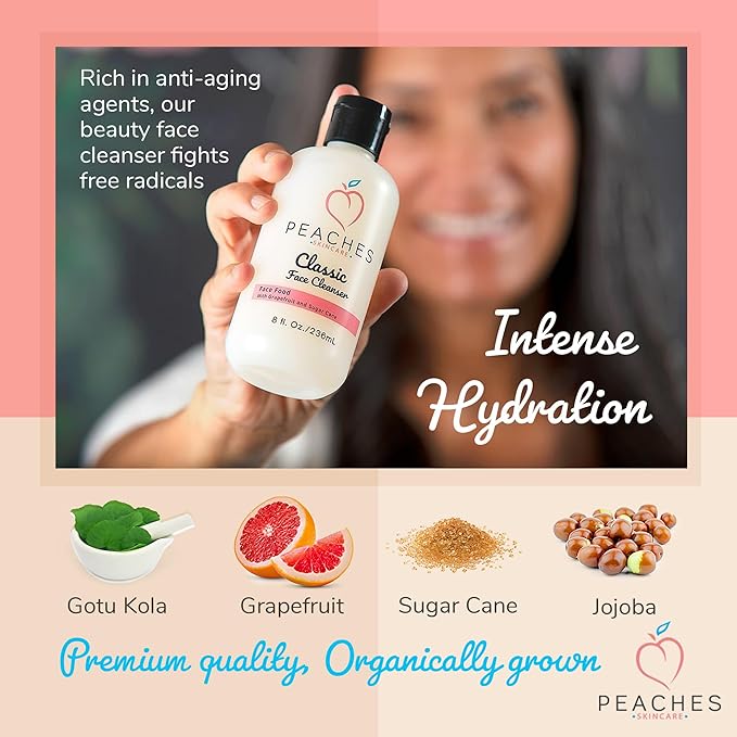 Hydrating Facial Cleanser – Gentle Daily Face Wash with Grapefruit, Sugar Cane, and Gotu Kola – Lightly Exfoliating Vegan Formula for All Skin Types – Classic Cleanser (8 oz)-FemmiqueWomen