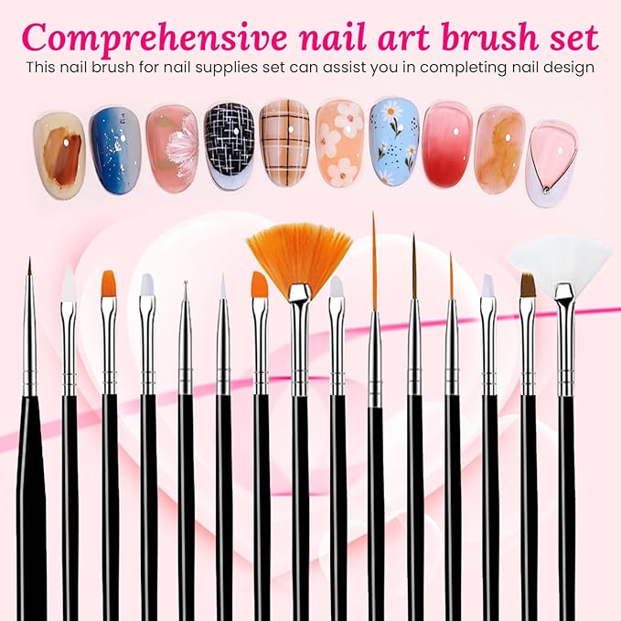 39 PCS Nail Art Brushes Set,Nail Art 3D Sculpting Pen Dotting Tools,Ombre Silicone Brush,Liner Brushes,Acrylic Brushes,Nail Art Palette with Gel Mixing Rod,Nail Design Kit for Home Diy & Salon-FemmiqueWomen