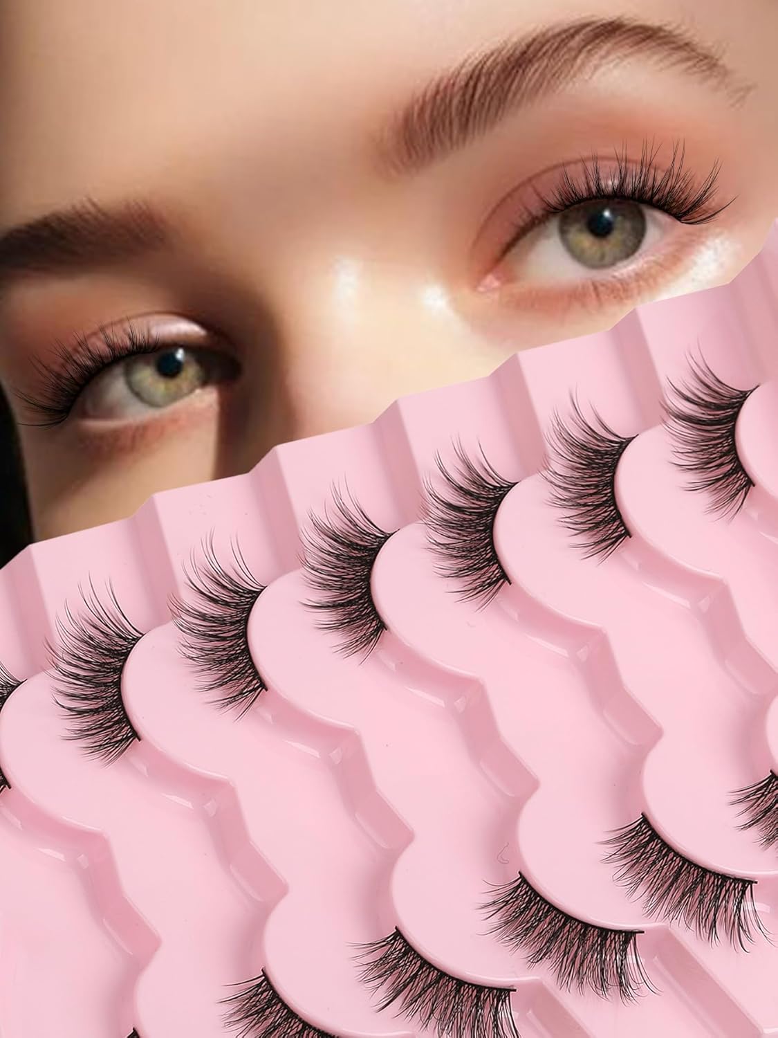 Half Lashes Cat Eye 14MM Corner Lashes False Eyelashes Natural Look C Curl Wispy Half Eyelashes 3/4 Lashes with Thin Cotton Band Soft Eyelash Pack Siligli 7 Pair-FemmiqueWomen