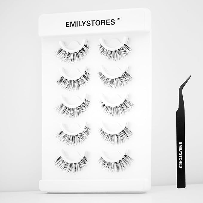 False Eyelashes, 5 Pairs Wispy Light Pre-Glued Self Adhesive Lashes with Applicator (Wispy)-FemmiqueWomen