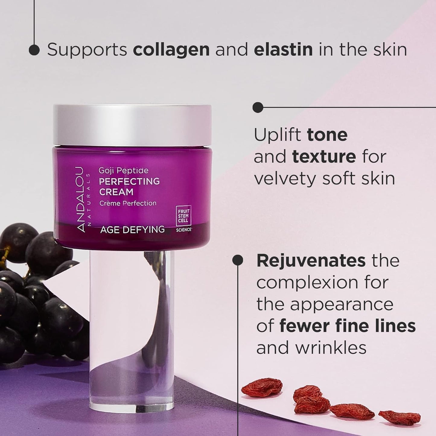 Andalou Naturals Goji Peptide Perfecting Cream - Age Defying Face Moisturizer with Resveratrol, CoQ10 - Supports Skin Collagen and Elastin, Improves Appearance of Wrinkles & Signs of Aging - 1.7 fl oz-FemmiqueWomen