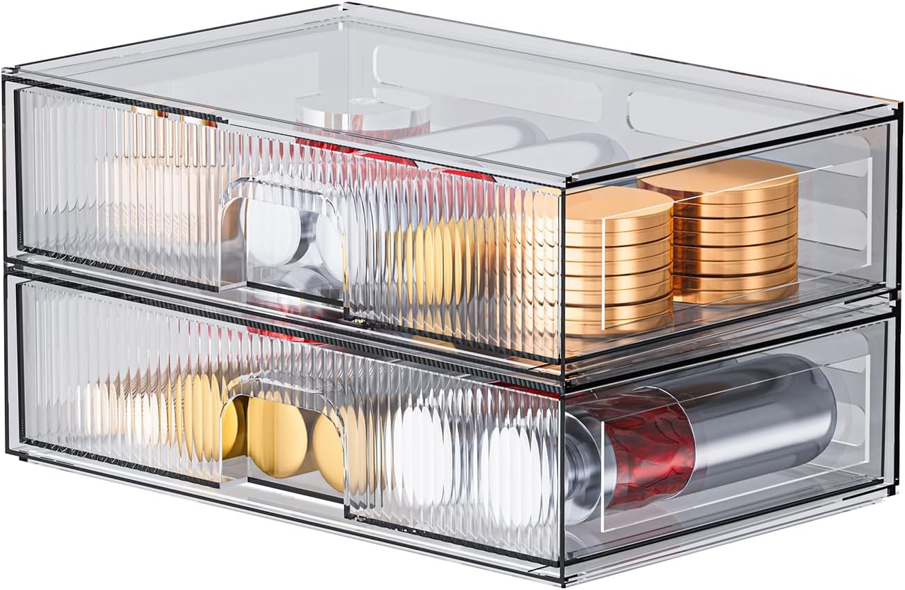 ZHIAI Stackable Storage Drawer, 2 Piece Acrylic Organiser for Cosmetics and Beauty Products, Suitable for Dressers, Bathrooms, Cabinets, Storage Rooms, Bedrooms and Home Organisers-FemmiqueWomen