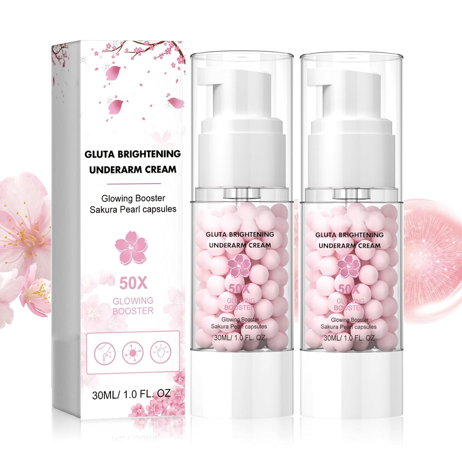 2PCS Gluta Brightening Booster Cream, Underarm Brightening Cream, Brightening Booster Sakur Pearl Capsules,Body Care Cream,Exfoliating Body Gel For Women-FemmiqueWomen