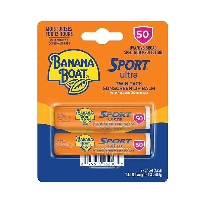 Banana Boat Sport Ultra SPF 50 Lip Sunscreen Twin Pack | SPF Lip Balm Pack & Sport Ultra, Reef Friendly, Broad Spectrum Sunscreen Stick, SPF 50, 1.5oz.-FemmiqueWomen
