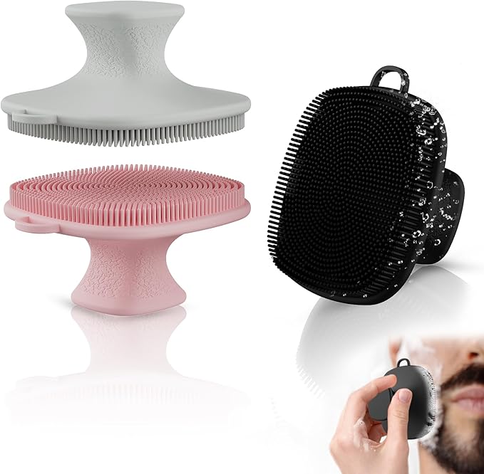 3 Pack Face Scrubber,Silicone Facial Cleansing Brush for Men & Women,Reusable Gentle Facial Waterproof Cleansing Skin Brush Exfoliating Scrubber for Sensitive Skin (Black+Pink+Gray)-FemmiqueWomen