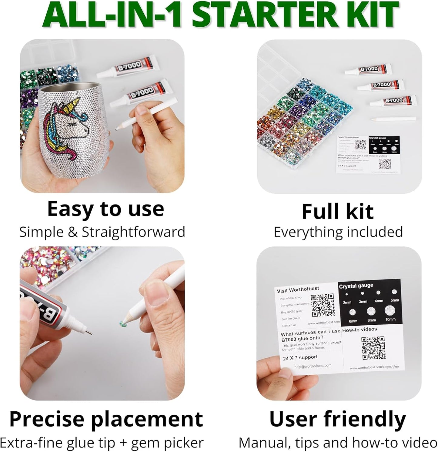 30000Pcs Resin Rhinestones for Crafting Bedazzling, Green Flatback Gems Crystal for Crafts Clothing Shoes Fabric Tumbler Cups, Flat Back Dark Emerald Green Jewels Bulk with b7000 Glue-FemmiqueWomen