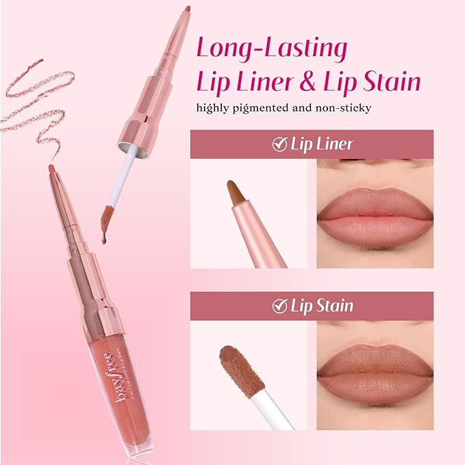 2-IN-1 Lip Liner and Lip Stain, High Pigmented Long Lasting Velvet Lip Tint, Well-Defined Lipliner, Weightless Waterproof Not Animal Tested, Matte Finish Makeup-FemmiqueWomen
