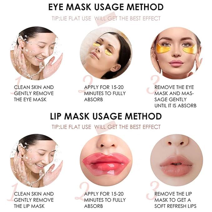 30 Pairs Lip Masks & 24K Gold Gel Eye Masks, Under Eye Collagen Patches and Crystal Gel Lip Masks Collagen Under Eye Mask for Dark Circles Puffiness and Wrinkles-FemmiqueWomen