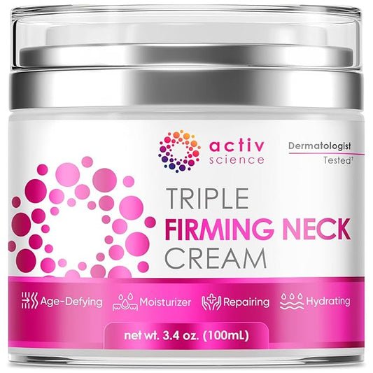 ACTIVSCIENCE Neck Firming Cream - Natural Anti-Aging Facial Moisturizer with Retinol Collagen & Hyaluronic Acid - Day & Night Anti-Wrinkle Cream - Firming, Hydrating Face Cream - 3.4Oz-FemmiqueWomen
