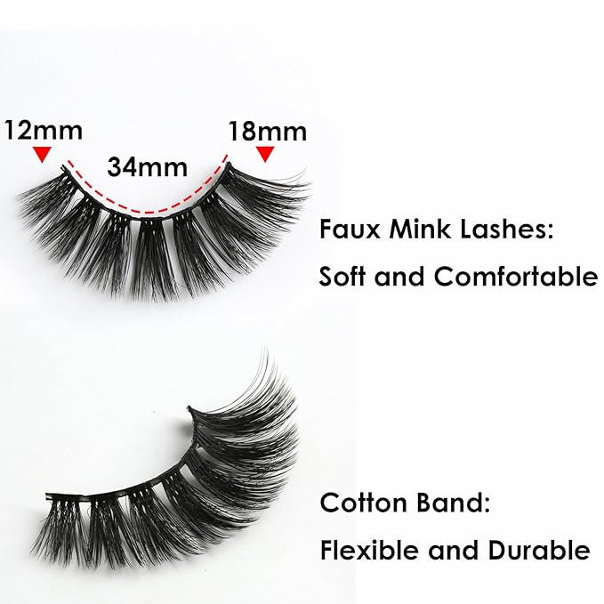 SUNWELL False Eyelashes 18mm Mink Lashes 8D Fluffy Faux Mink Lashes Dramatic Cat Eye Lashes Strips Soft Full Volume Fake Eyelashes 10 Pairs Pack-FemmiqueWomen