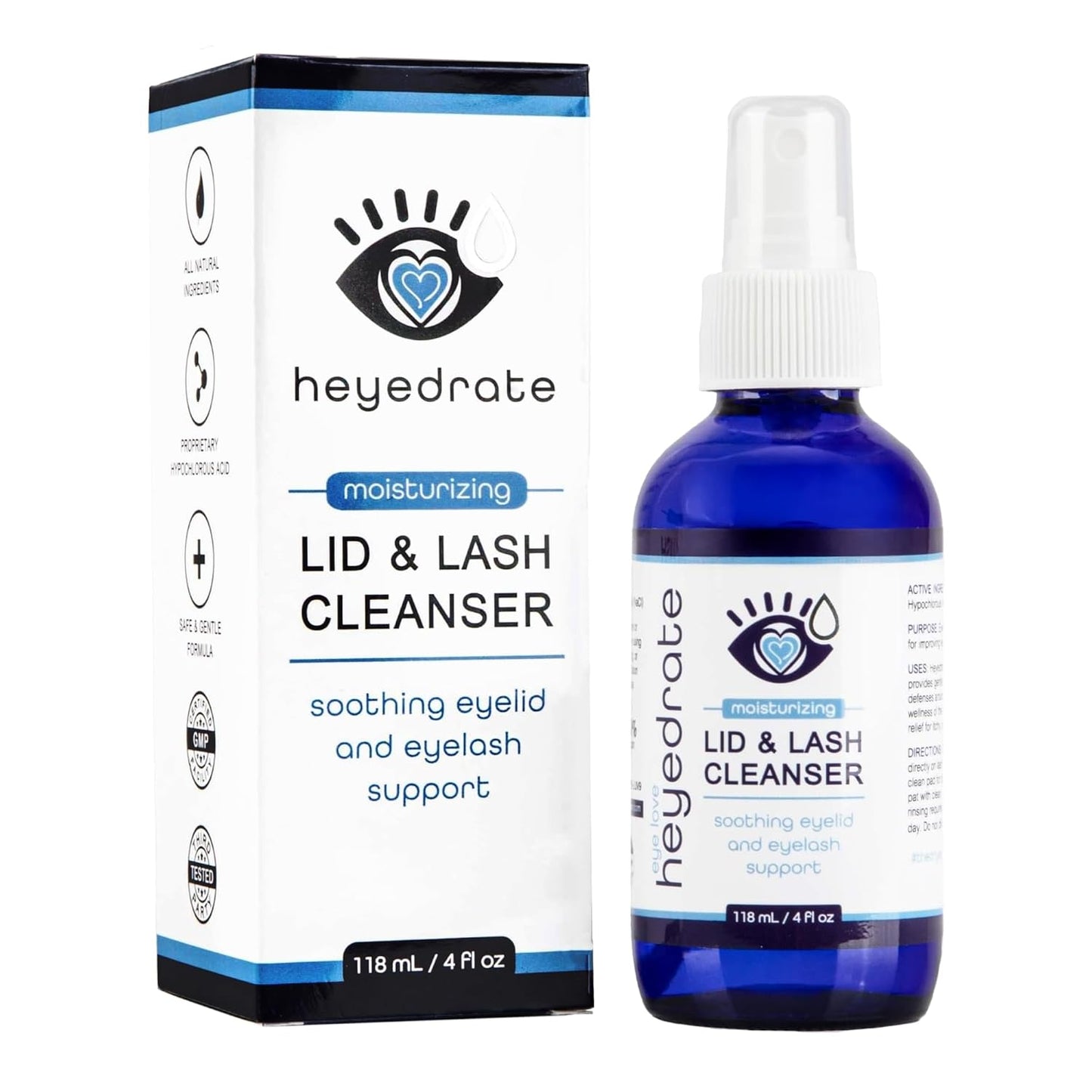 Heyedrate Lid & Lash Cleanser for Stye, Blepharitis, Dry Eyes, Meibomian Gland Dysfunction, Rosacea, and Eye Irritation Relief | Hypochlorous Acid Eyelid Cleanser Spray-FemmiqueWomen