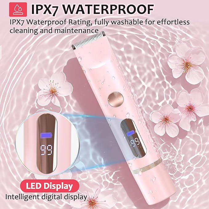 2025 Upgraded Bikini Trimmer for Women - 2 in 1 Dermave Bikini Shaver with LED Display, Dual Head Cordless Electric Shaver, IPX7 Waterproof Wet/Dry Body Hair Trimmer for Face, Body & Intimate Areas-FemmiqueWomen
