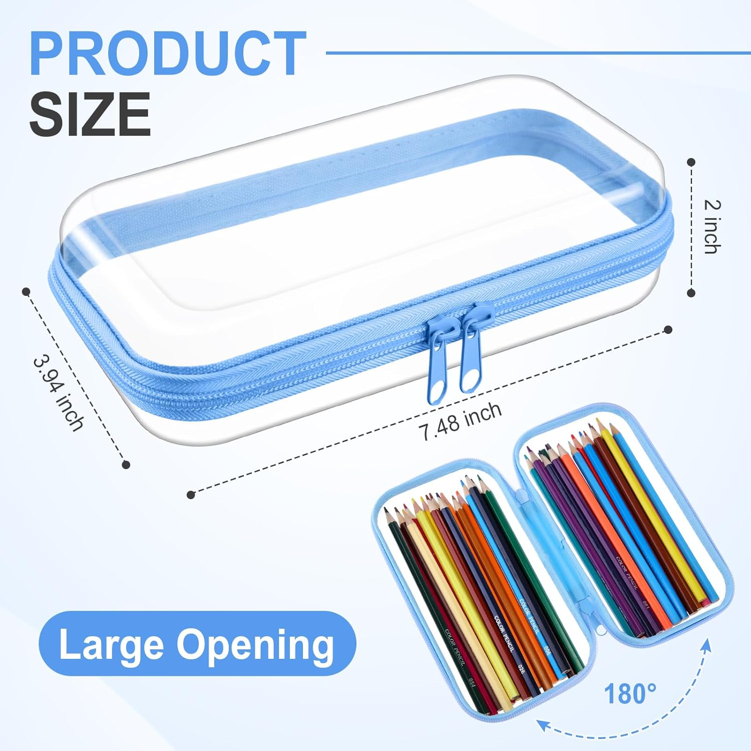Hoolerry 3 Pcs Clear Hard Zipper Case Plastic Pouch Transparent Hard Case Clear Makeup Bag Portable Travel Organizer Bin for Cosmetics, Building Blocks, Puzzles(Blue,S)-FemmiqueWomen