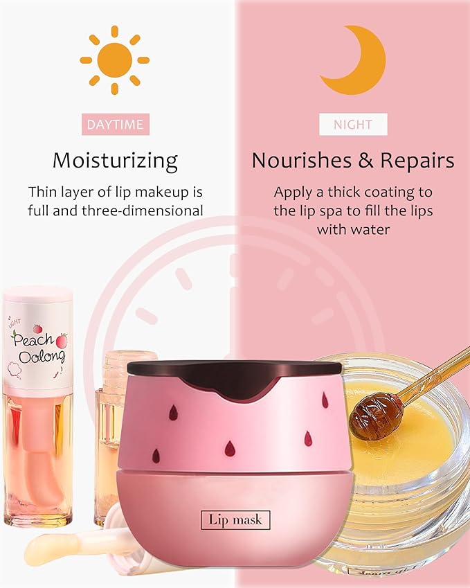 2Pcs Watermelon Lip Balm Honey Pot Lip Mask & Lip Glowy Oil Lip Care Set, Propolis Moisturizing & Nourish Hydrating Lip Gloss Repair, Reduce Lip Line & Plump Dry Cracked Lip Scrub Exfoliator -Set C-FemmiqueWomen