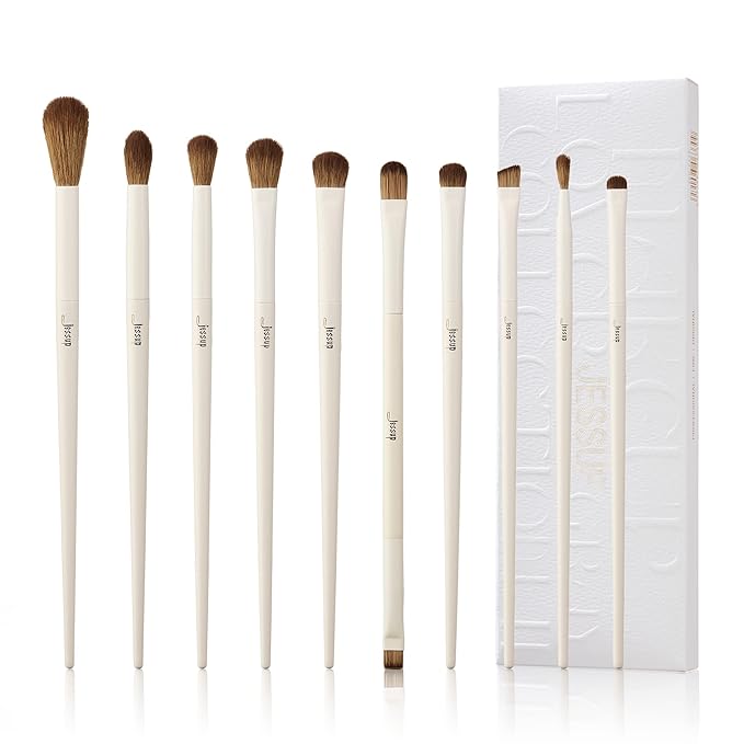 Jessup Precision Makeup Brushes 10Pcs Eye Makeup Brush Set Premium Synthetic Eyeshadow Concealer Eyeliner Eyebrow Blending Highlight Brush, Light Grey T330-FemmiqueWomen