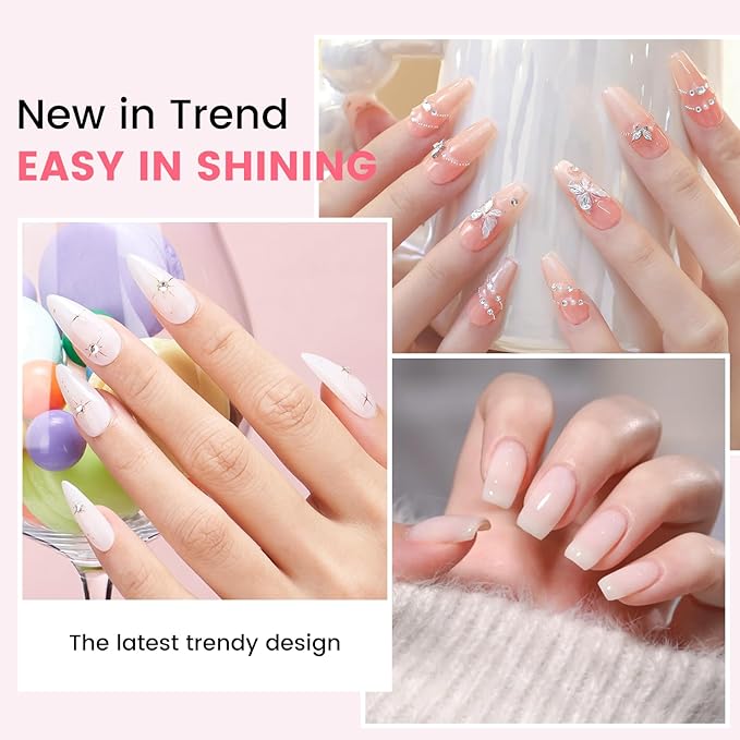 Jelly Gel Nail Polish Kit with U V Light, Hema-Free Milky Jelly White Pink Nude Orange Gel Polish Set with Base & Top Coat Chrome Nail Powder, 4 Colors Mini Salon Nail Art Starter Gift for Women Girl-FemmiqueWomen