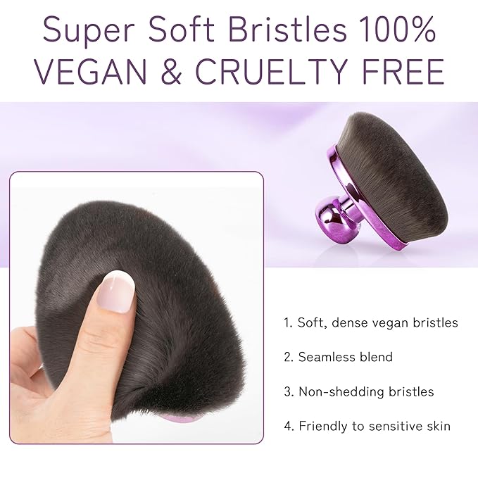 Extra Large Body Makeup Brush For Self Tanner, Leg Makeup &Bronzer Blend,116mm Oval-headed Kabuki Brush Provides More Even &Pretty Application, Sunscreen Face& Back Makeup Brush, Wet&Dry Use- Purple-FemmiqueWomen