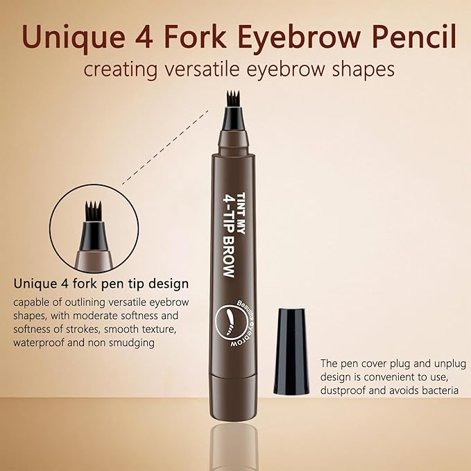 2025 Upgraded Magic Eyebrow Pencil for Women, Long-Lasting Ultra-Fine Tip Waterproof Eye Brow Pencils with 4 Fork, Smudge-Proof Natural Brow Makeup for Women - Black-FemmiqueWomen