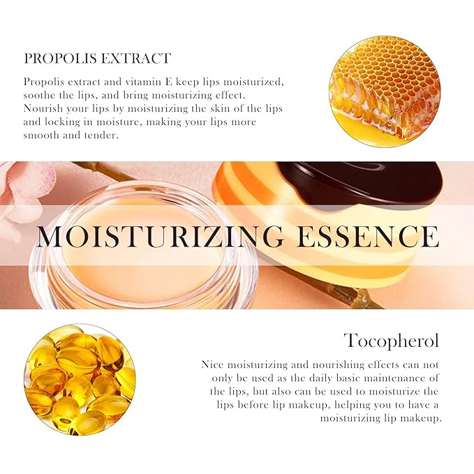 2Pcs Bee Lip Balm Honey Pot, Bee Honey Lip Sleeping Mask Overnight Repair Lip, Moisturizing Lip Mask Bee Lip Balm Pot with Wand, Hydrate Nourish Lips Lip Scrubs Exfoliator-FemmiqueWomen