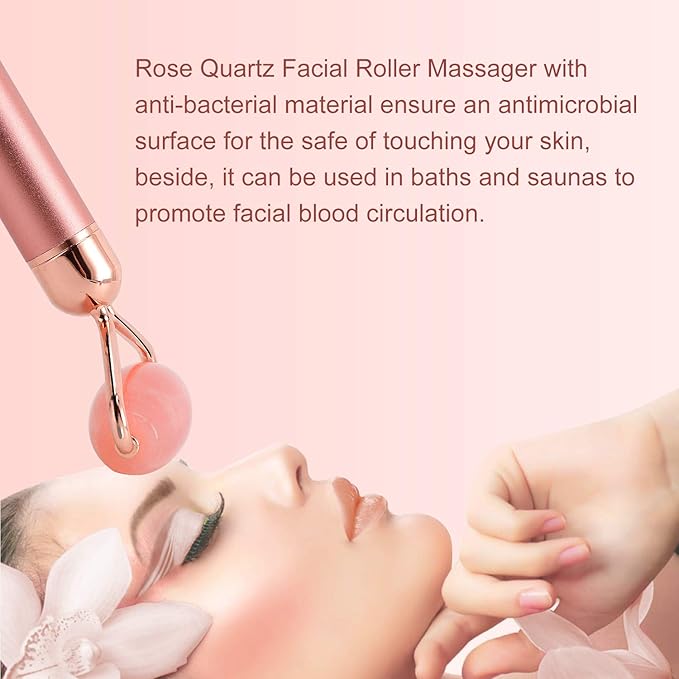 2-IN-1 Electric Jade Roller Massager Facial Roller & Face Massager, Rose Quartz-FemmiqueWomen