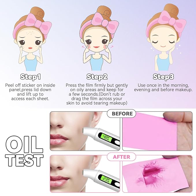 Oil Absorbing Tissues Oil Control Film, Oil Blotting Paper Same Series with Clean & Clear Oil Absorbing Facial Sheets for Oily Skin, 60 sheets Blue + 50 sheets Pink-FemmiqueWomen