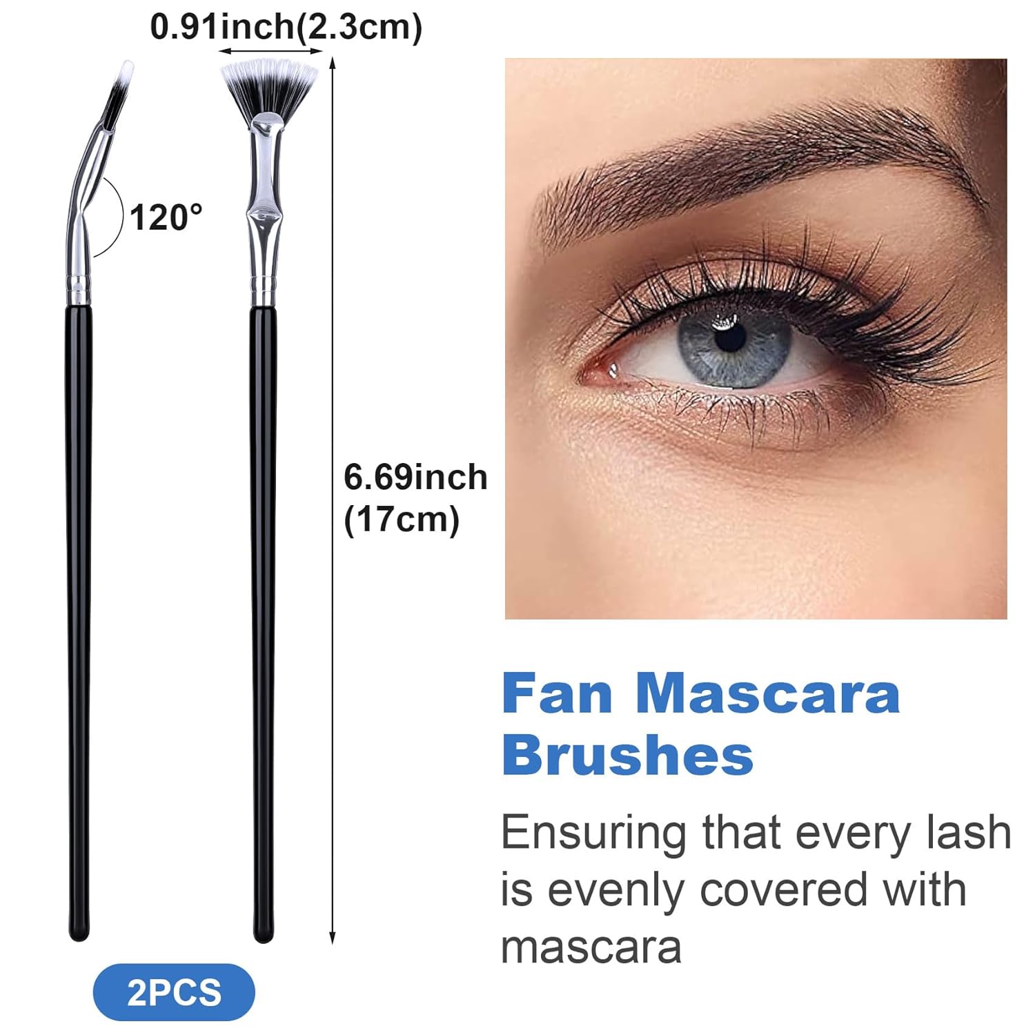 PAGOW 2pcs Folding Angle Scalloped Lash Brush, Mascara Fan Brush, Eyelash Comb Separator Makeup Tool, Multifunctional Fan Shaped Mascara Brush with Soft Bristles for Upper Lower Eye Lash-FemmiqueWomen