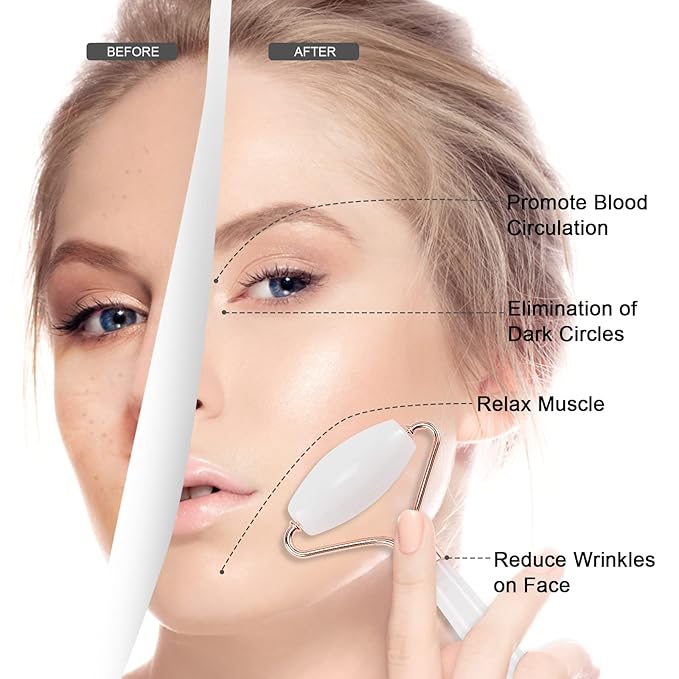 Jade Roller for Face, Facial Roller Massager Skin Care Tool, Gua Sha Facial Tools for Face, Neck, Eyes, Reduce Puffiness of The Skin - White-FemmiqueWomen