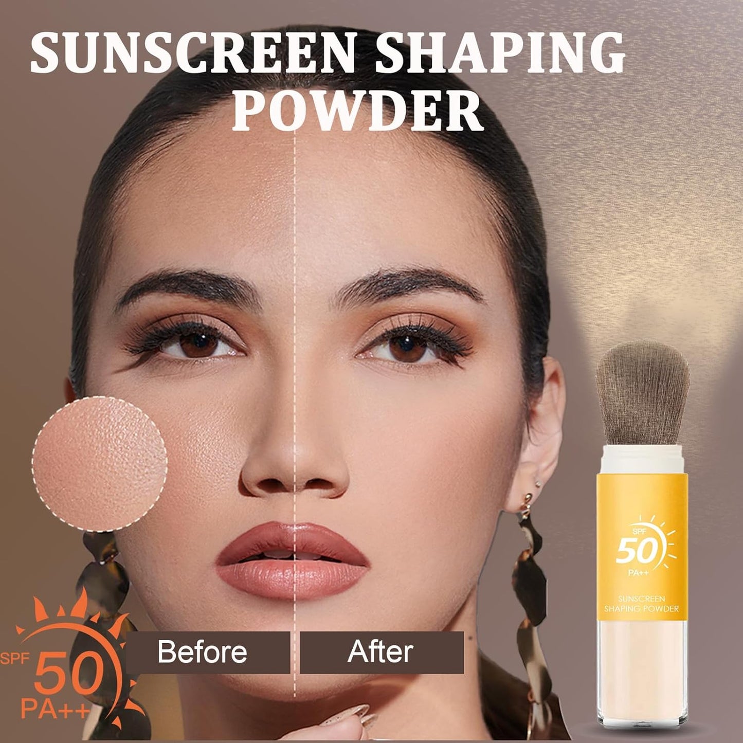 Mineral Sunscreen Setting Powder SPF 50, Sunscreen Powder for Face & Scalp, TranslucentSunscreenPowder with Brush, Oil Control Natural Matte Finish LoosePowder, Lasting Lightweight Breathable-FemmiqueWomen