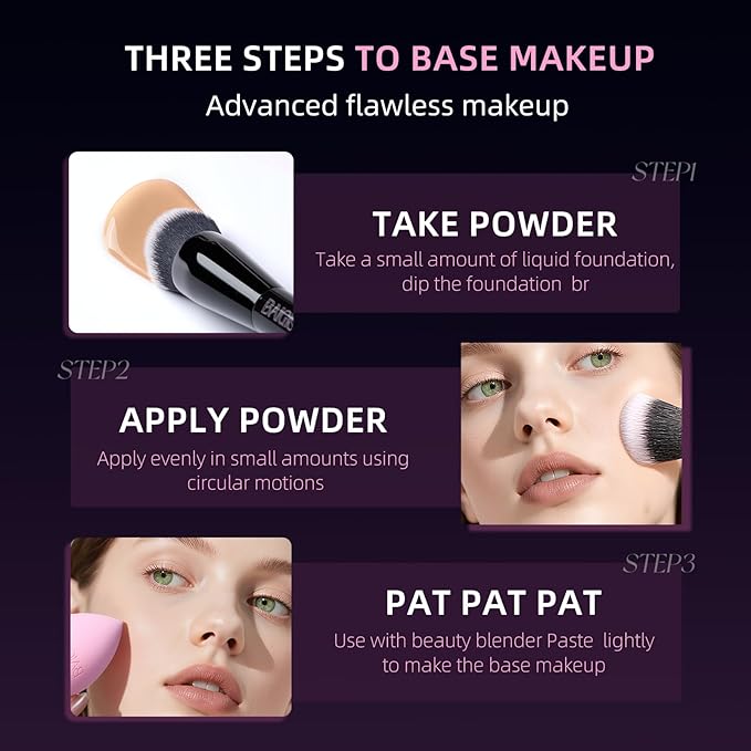 Makeup Brush Set, Flat Top Kabuki Brush Premium Foundation Brush for Liquid, Cream, and Powder with 2 Makeup Sponge for Foundation, Powder, Blush, and Concealer-FemmiqueWomen