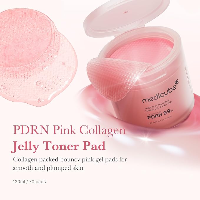 medicube Salmon DNA PDRN Pink Collagen Jelly Pad | Korean Gel Toner Pads with Niacinamide, Madecassoside, Retinol | Soothing, Radiance & Uneven Skin Tone | Korean Skin Care | 70Pads-FemmiqueWomen