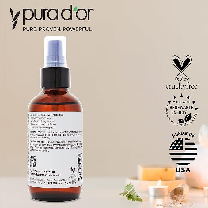 PURA D'OR 3.3 Oz Rice Water Facial Toner - Hydrating, Balancing & Soothing Formula with Natural Extracts - Skin Texture Support for Radiant Skin - Alcohol-Free - Travel Size-FemmiqueWomen