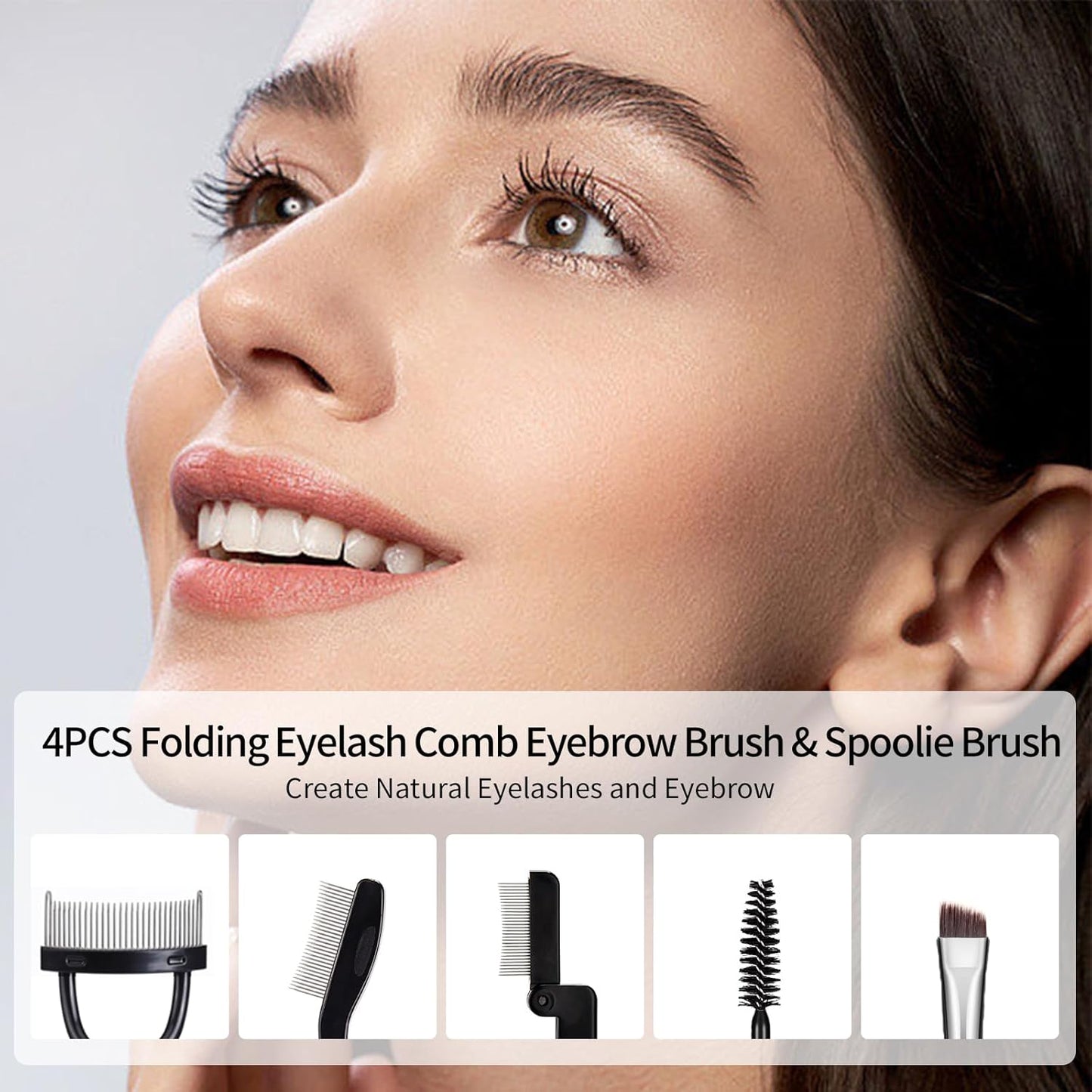 MSQ Eyebrow Brush and Comb Folding Eyelash Brush Eyelash Separator Eye Brow Comb & Spoolie Brush Professional Mascara Brushes Eye Makeup Tools Set 4PCS-FemmiqueWomen