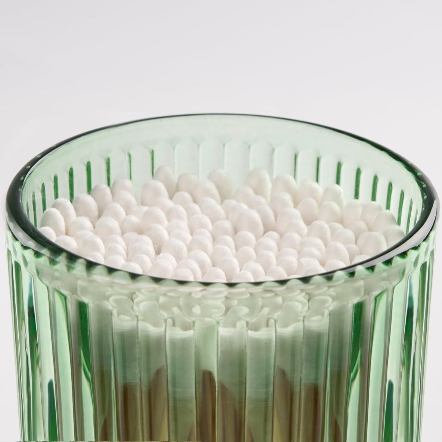 2 Pack Qtip Holders for Bathroom, Clear Glass Apothecary Jars with Lids,Vintage Bathroom Canisters for Cotton Balls,Swabs,Floss Picks,Hair Ties,Vanity Organizer and Storage Decor (Green)-FemmiqueWomen