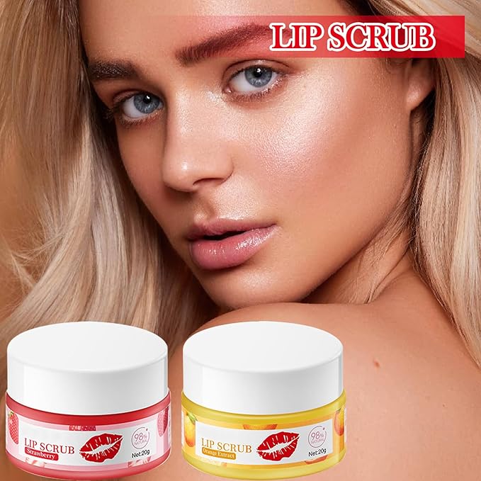 2PCS Strawberry & Orange Conditioning Lip Scrub Kit,Moisturizing Lip Sleeping Mask Long Lasting Hydrating Lip Scrubber Exfoliator Lip Care Products for Men & Women-FemmiqueWomen