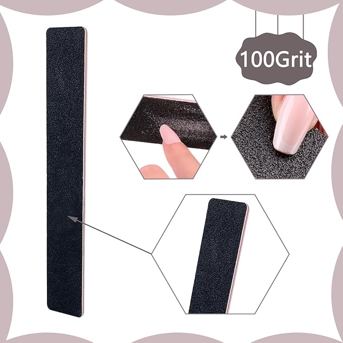 10 Pack 100/180 Grit Nail Files, Black Professional Reusable Emery Boards Manicure Tool for Acrylic Nails, Nail Buffering Files, Rectangle Shape