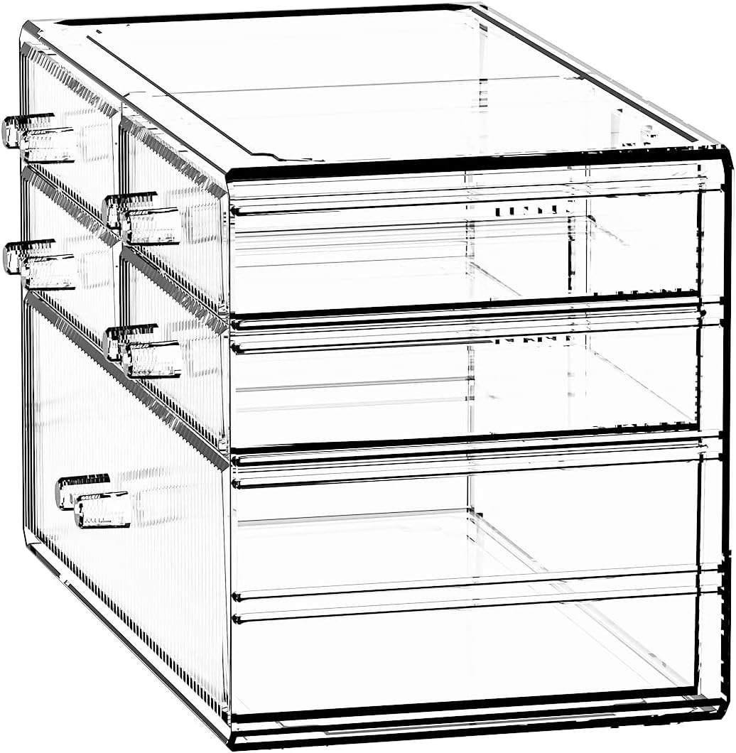 ZHIAI Stackable Storage Drawers, Acrylic Bathroom Counter Organizer Clear Makeup Organizers for Vanity, Kitchen Cabinets, Bathroom, Undersink, Home Organization and Storage (5 Drawers, Pattern C)-FemmiqueWomen