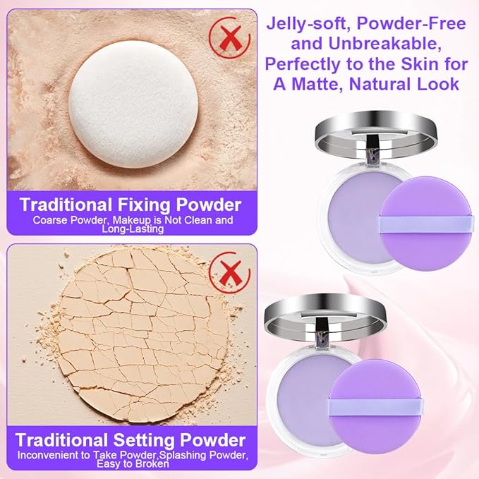 2PCS Oil Control Face Pressed Powder，zxbaers Chillab Lavender Matte Powder，Matte Smooth Setting Powder Makeup, Waterproof Long Lasting Finishing Powder, Flawless Lightweight Face Cosmetics-FemmiqueWomen