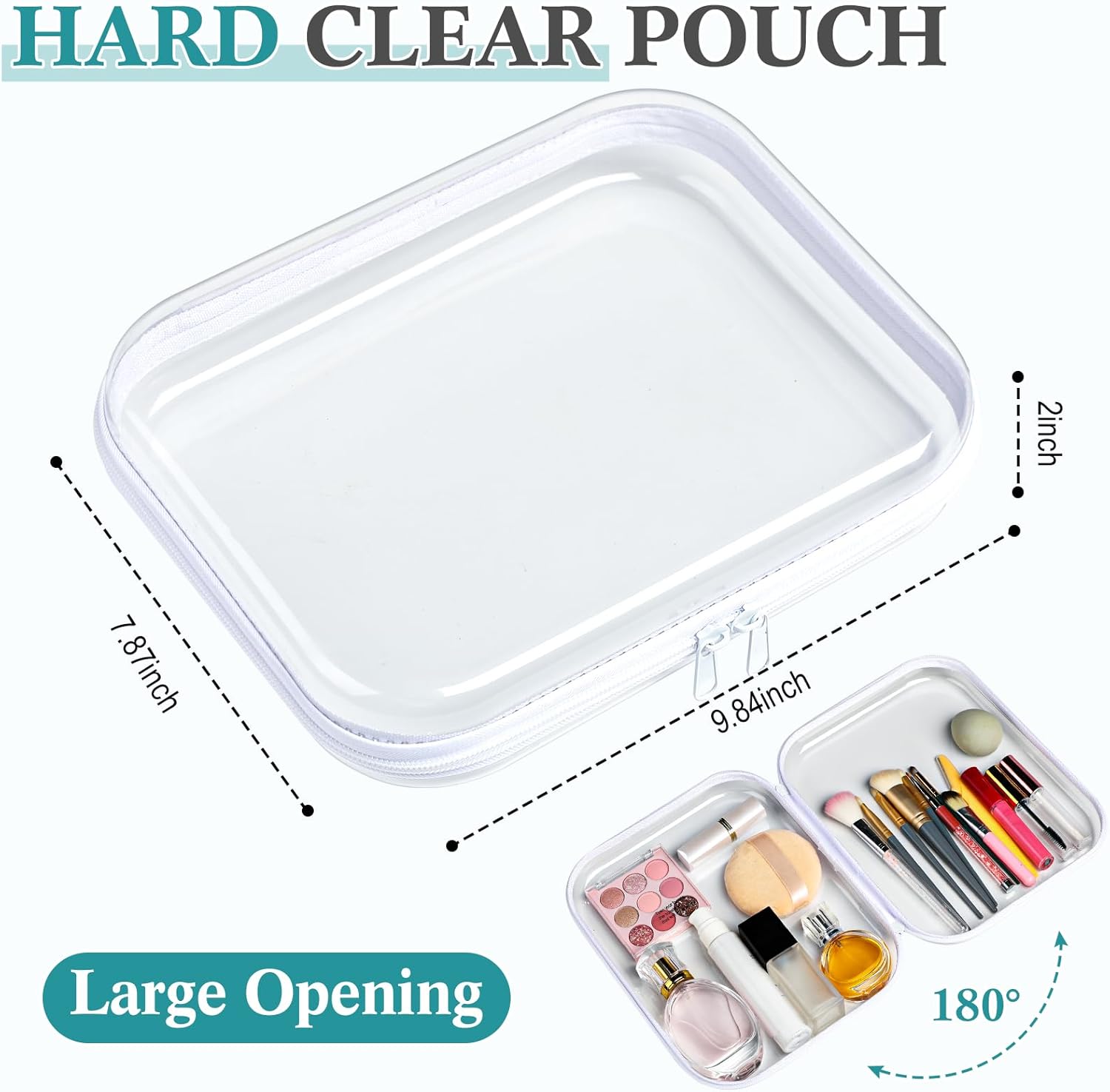 Sanwuta 6 Pcs Clear Hard Zipper Case Pencil Pouches Hard Plastic Zipper Pouches Makeup Bag Transparent Cases for Snacks Plastic Storage Organizer Box for Travel(White,9.84 x 7.87 x 2 Inch)-FemmiqueWomen
