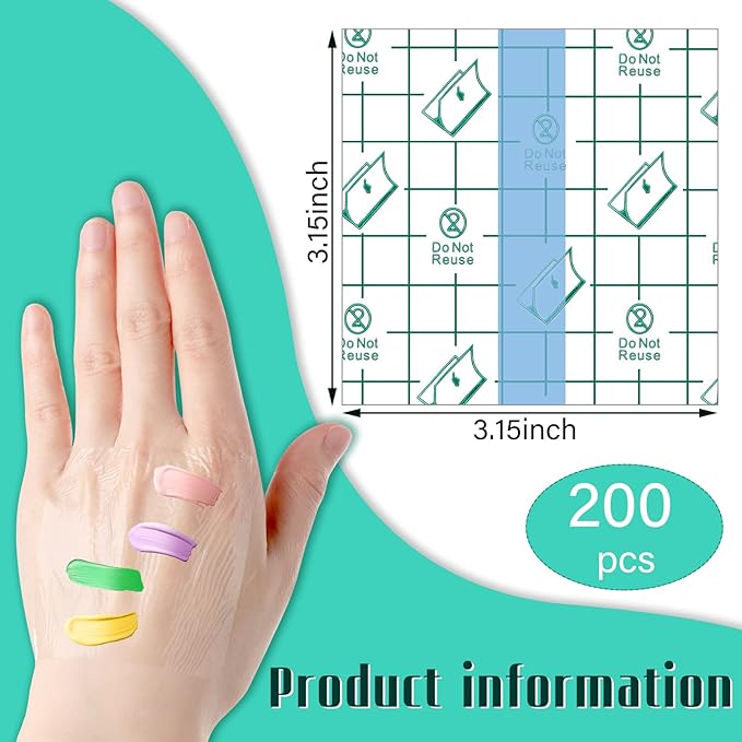 200 Pieces Makeup Hand Palette Single Use Makeup Mixing Palette Disposable Foundation Mixing Tray Adhesive Artist Cosmetic Makeup Palette Waterproof Makeup Tape for Women Girl (3.15 x 3.15 Inch)-FemmiqueWomen