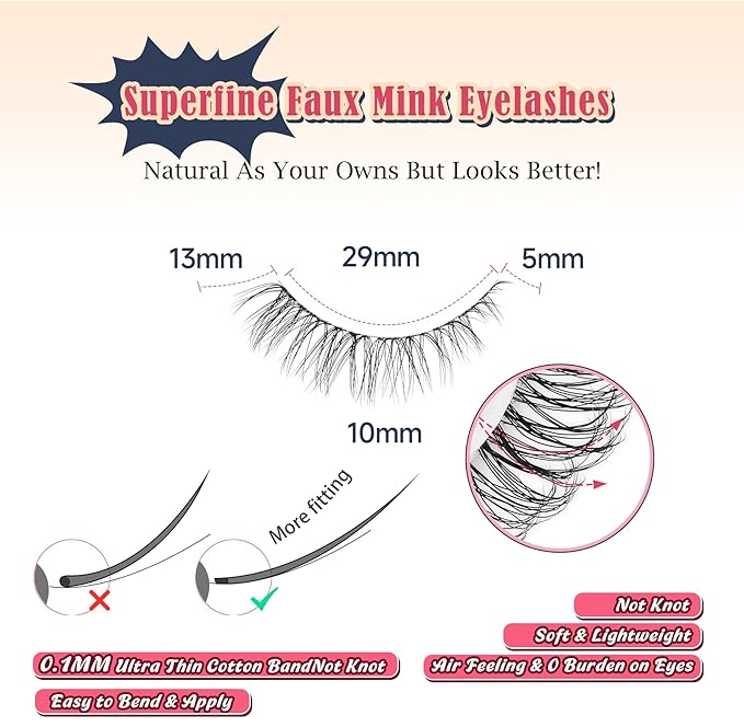 Lashes Natural Look False Eyelashes Wispy 13mm Eye Lashes Pack with Thin Cotton Band C Curl Fake Eyelashes 3D Volume For Daily Siligli Lash 7 Pair-FemmiqueWomen