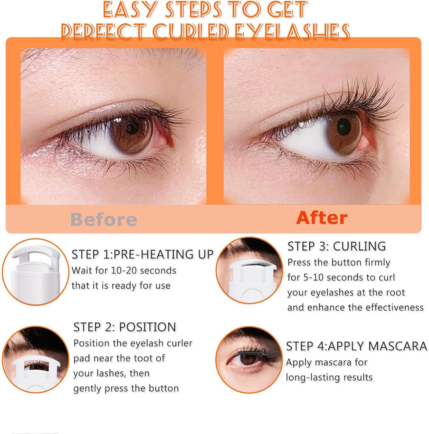 Heated Eyelash Curler - Wide Open Dual-Arc Design Heated Lash Curler - Electric Eyelash Curler - Type-C Rechargeable Mini Lash Curler Natural Curling 24H Long Lasting for Women - White-FemmiqueWomen