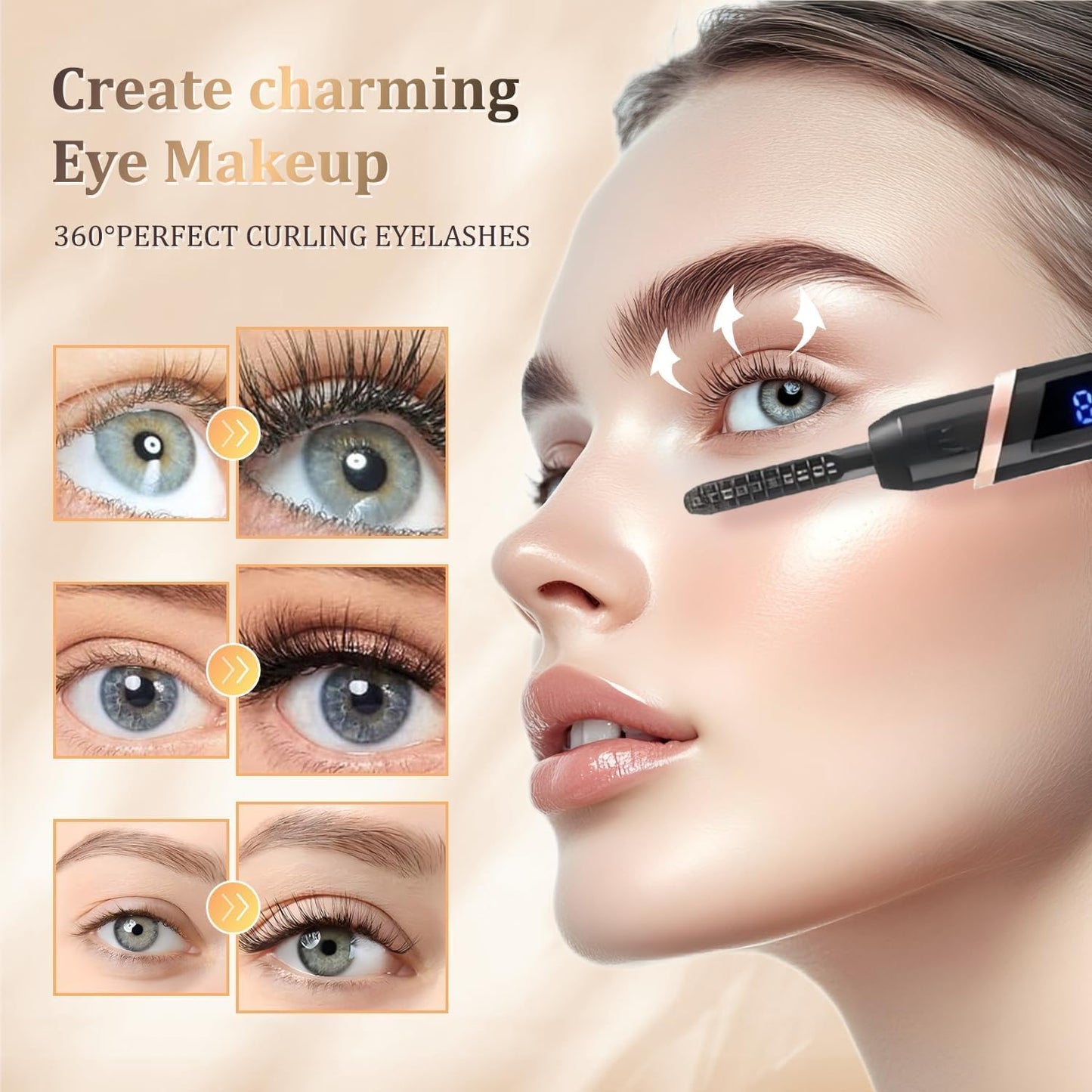 Heated Eyelash Curlers - Rechargeable Electric Eyelash Curler with 4 Heat Settings,Long-Lasting Curling Tool Includes Eyelash Brush,LED Display,Best for Women's Makeup (Black)-FemmiqueWomen