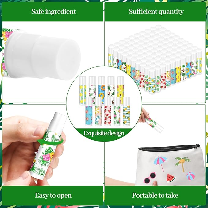 100 Pcs Summer Lip Balm Bulk Moisturizing Lip Balm Jasmine Flavor Lip Balms Cream Tropical Hawaiian Beach Luau Party Lip Care Product for Stocking Stuffers Beauty Gifts Women Men-FemmiqueWomen